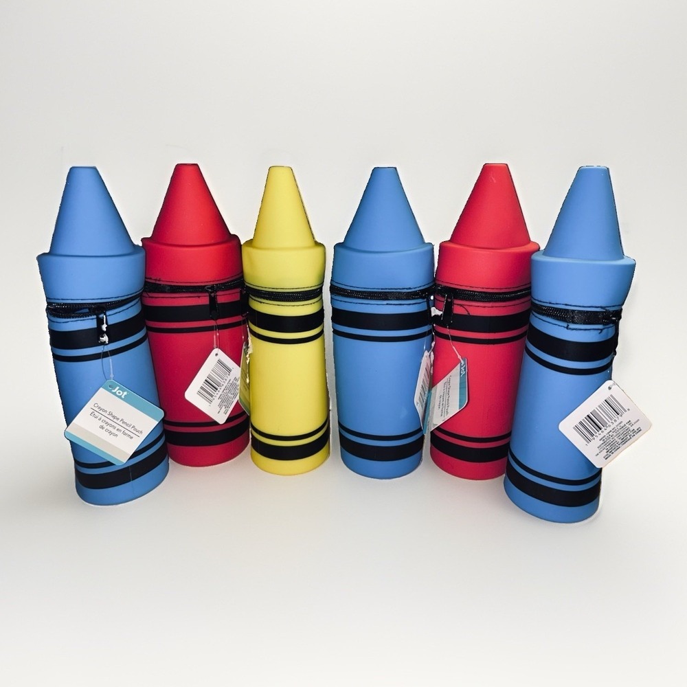 Crayon Shaped Zipper Silicone Pencil Pen Crayons Pouch Set Of 6